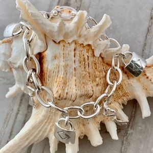NEW Handcrafted Peruvian Silver Bracelet with Padlock and Key Charms